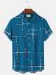 Alohadaddy 50’S Vintage Mid-Century Modern Geometric Blue Men's Camp Shirts Stretch Plus Aloha Casual Pocket Shirts