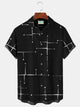 Alohadaddy 50’S Vintage Mid-Century Modern Geometric Blue Men's Camp Shirts Stretch Plus Aloha Casual Pocket Shirts
