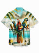 Alohadaddy Beach Vacation Coconut Parrot Men's Hawaiian Shirt Quick Dry Stretch Pocket Shirt Big Tall