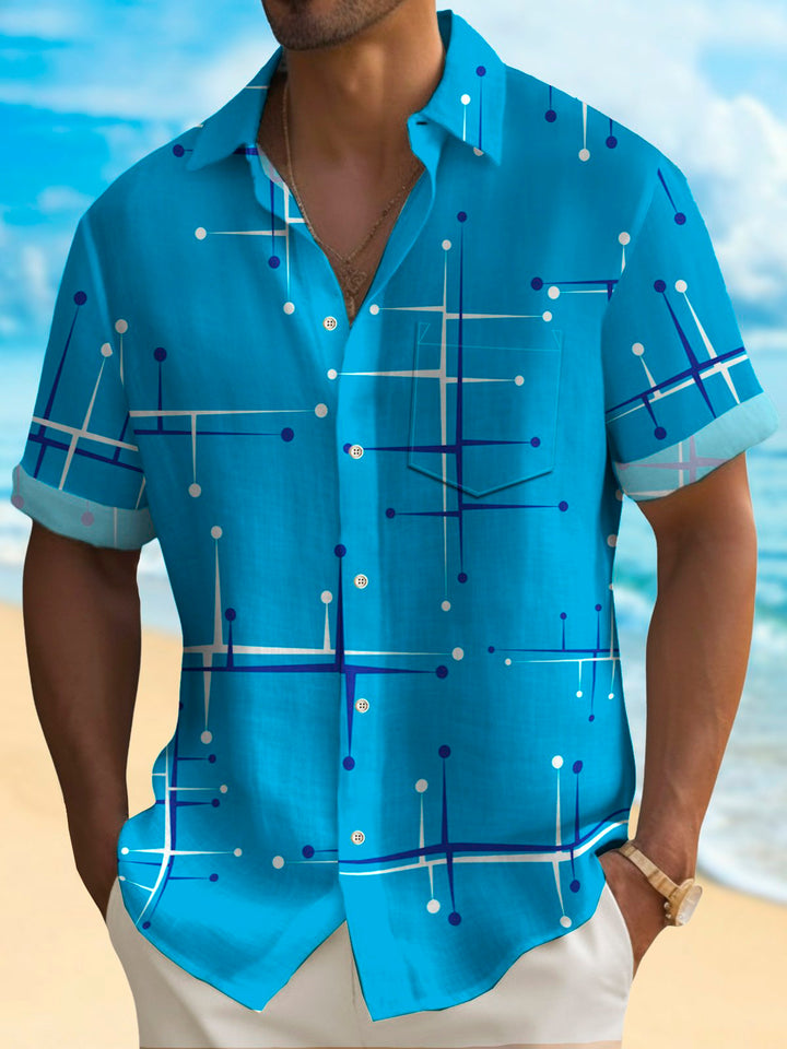 Alohadaddy 50’S Vintage Mid-Century Modern Geometric Blue Men&