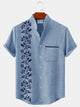 Camisas tipo guayabera Alohadaddy de los años 50 con estampado floral morado y cuello alto para hombre, camisas tipo campamento Aloha