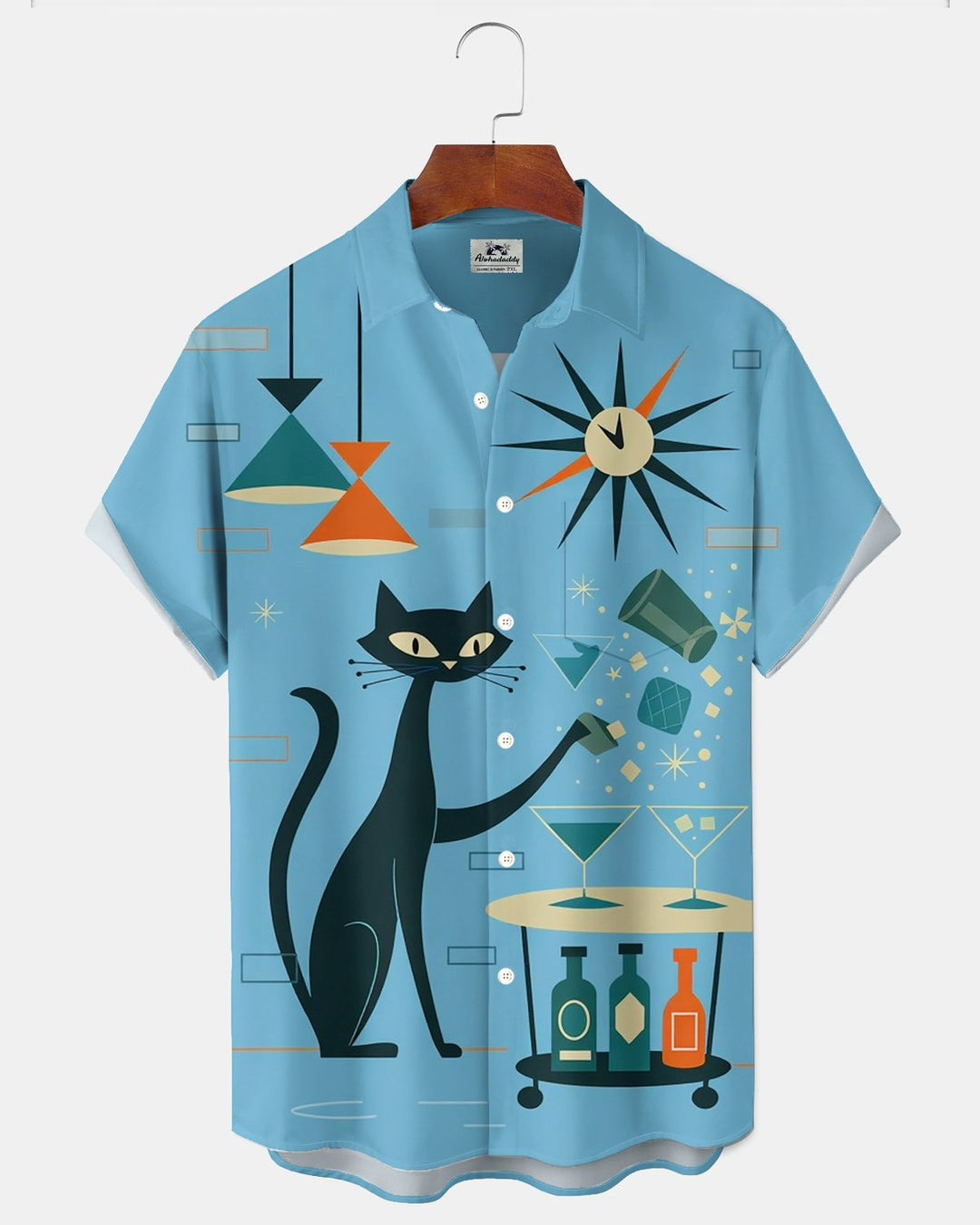 Alohadaddy® Retro Mid-Century Modern Geometric Atomic Cat Short-Sleeve Shirt