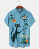 Alohadaddy® Retro Mid-Century Modern Geometric Atomic Cat Short-Sleeve Shirt