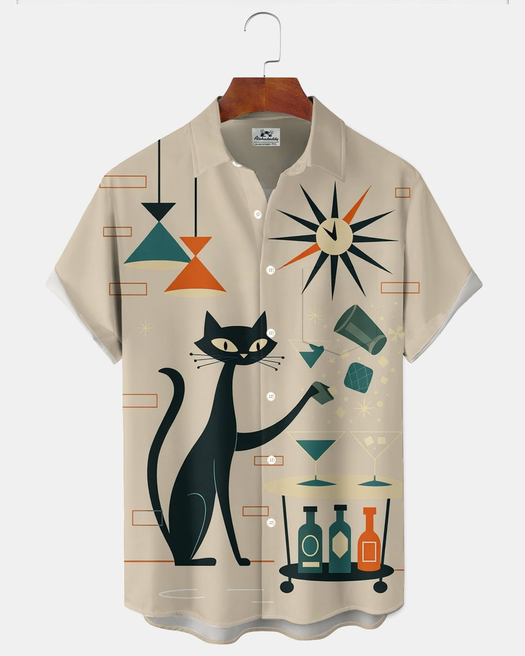 Alohadaddy® Retro Mid-Century Modern Geometric Atomic Cat Short-Sleeve Shirt
