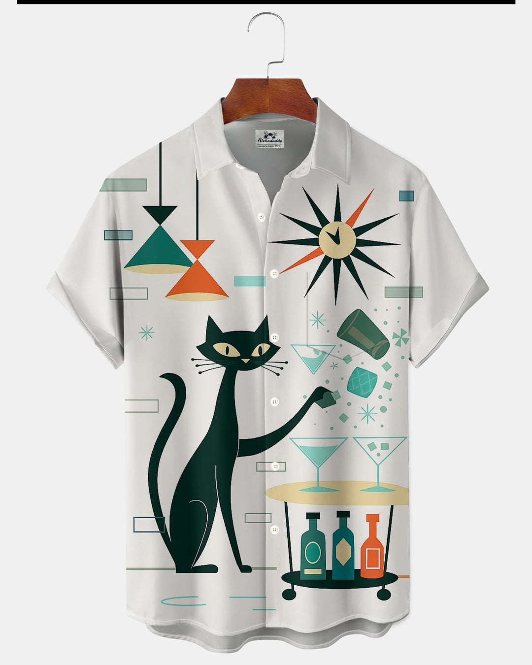 Alohadaddy® Retro Mid-Century Modern Geometric Atomic Cat Short-Sleeve Shirt