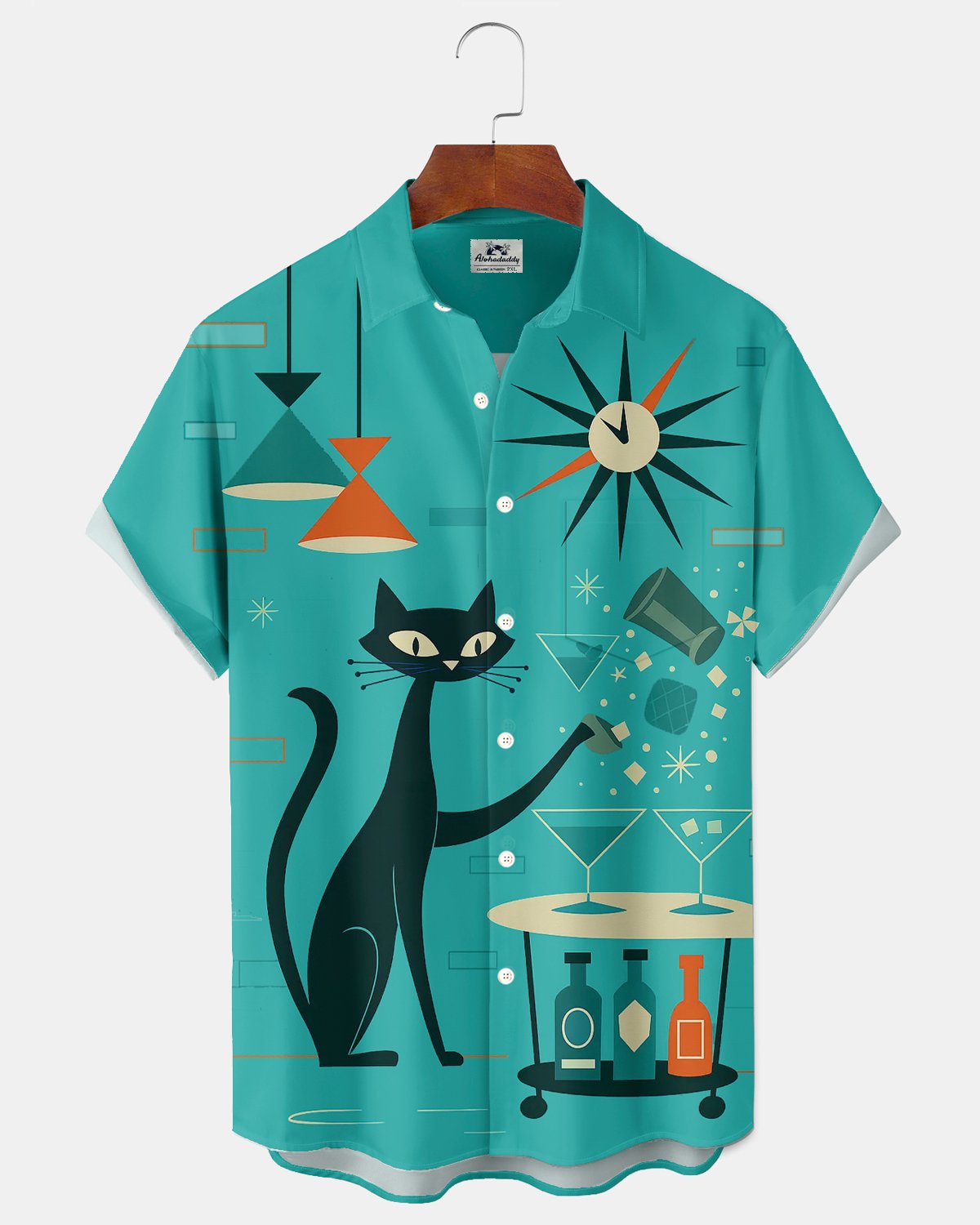 Alohadaddy® Retro Mid-Century Modern Geometric Atomic Cat Short-Sleeve Shirt