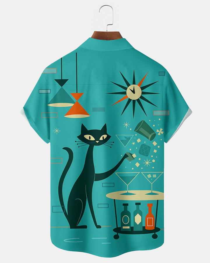 Alohadaddy® Retro Mid-Century Modern Geometric Atomic Cat Short-Sleeve Shirt