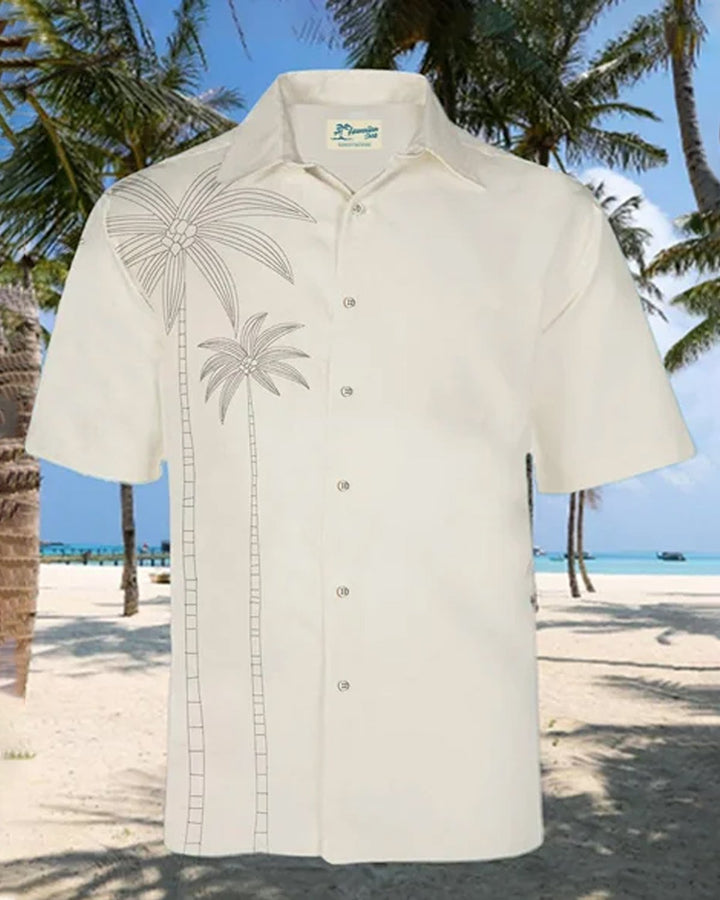 Alohadaddy® Basic Seersucker Wrinkle-Resistant Solid Color Coconut Tree Short-Sleeve Shirt