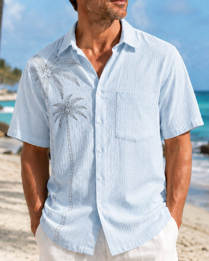 Alohadaddy® Basic Seersucker Wrinkle-Resistant Solid Color Coconut Tree Short-Sleeve Shirt