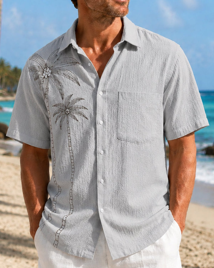 Alohadaddy® Basic Seersucker Wrinkle-Resistant Solid Color Coconut Tree Short-Sleeve Shirt