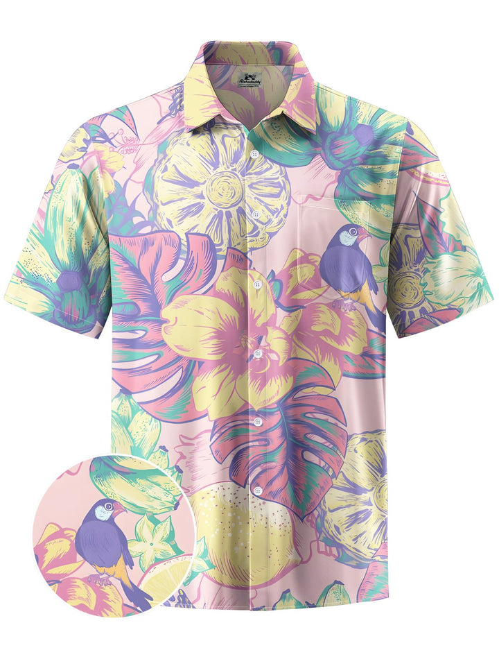 Alohadaddy® Hawaiian Tropical Floral Hibiscus Print Pocket Stretch Shirt
