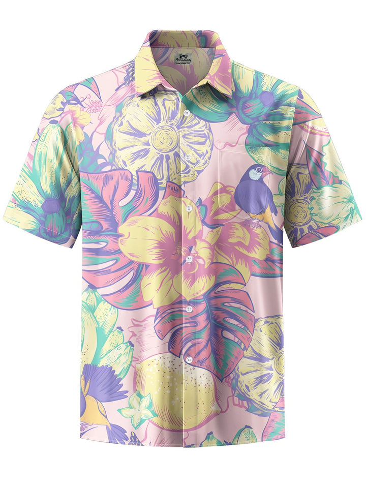 Alohadaddy® Hawaiian Tropical Floral Hibiscus Print Pocket Stretch Shirt