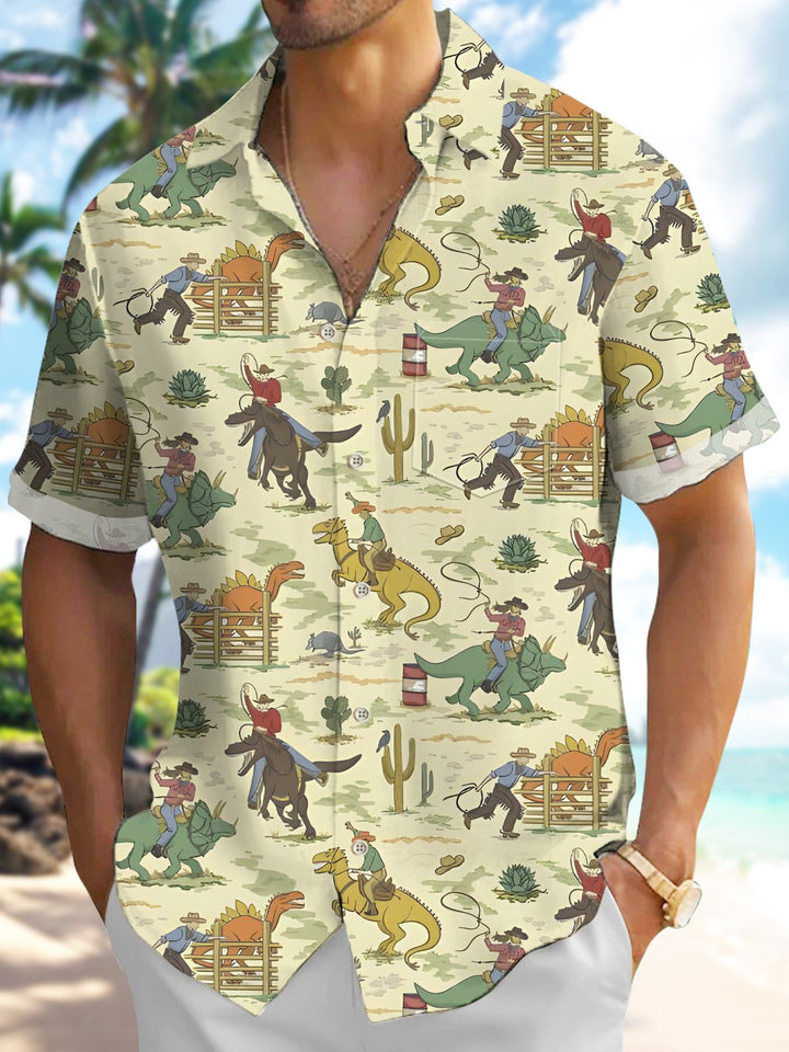 Alohadaddy® Retro Western Cowboy Cartoon Dinosaur Men&