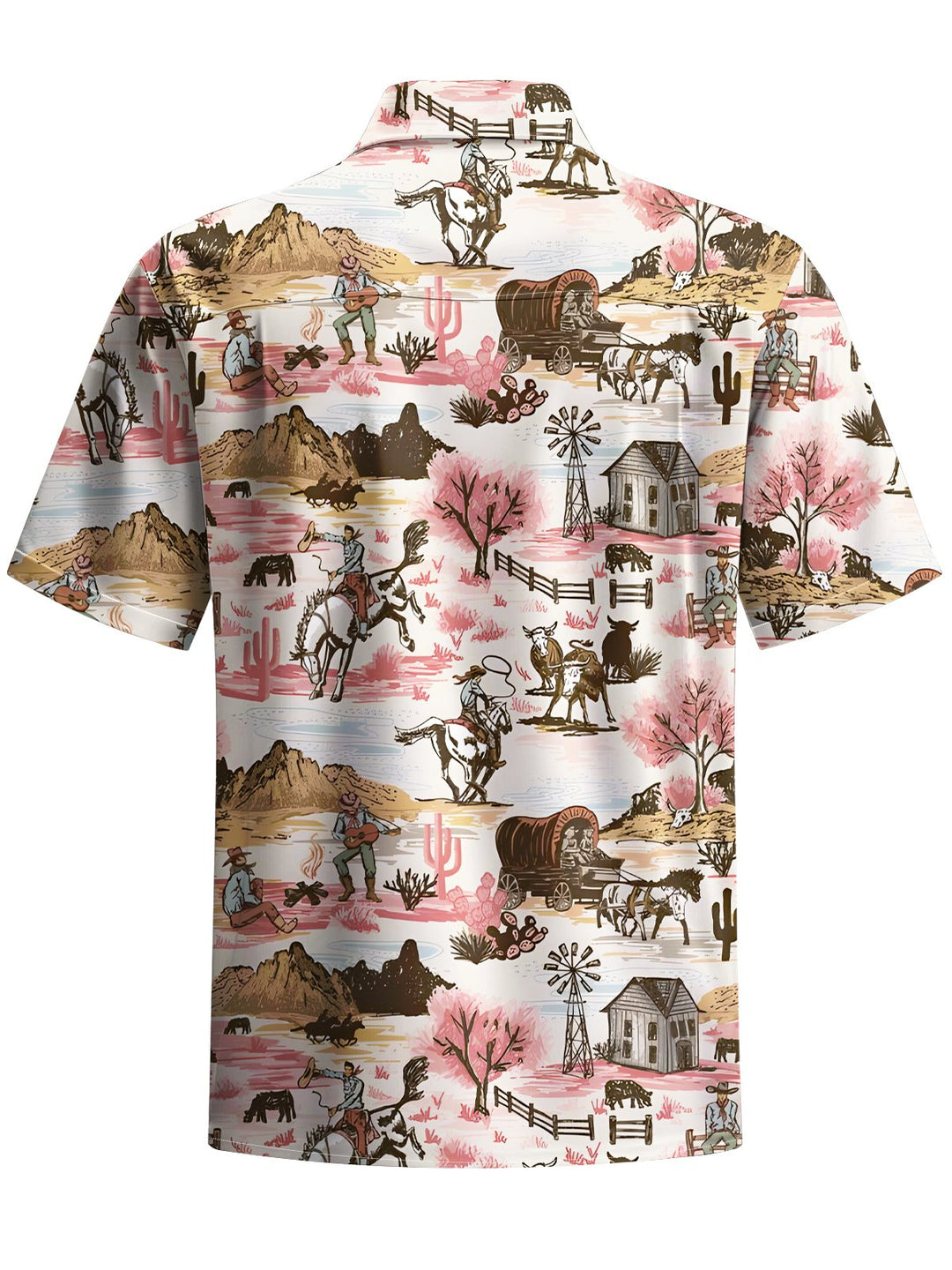Alohadaddy® Vintage Western Cowboy Horse Cactus Pocket Stretch Shirt