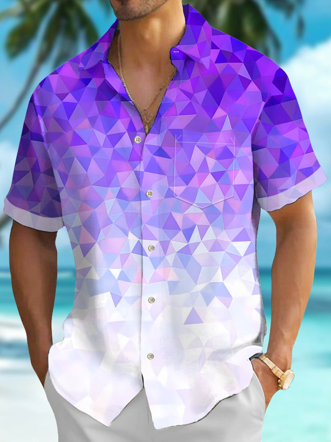 Alohadaddy® Retro Geometric Gradient Hawaiian Men&