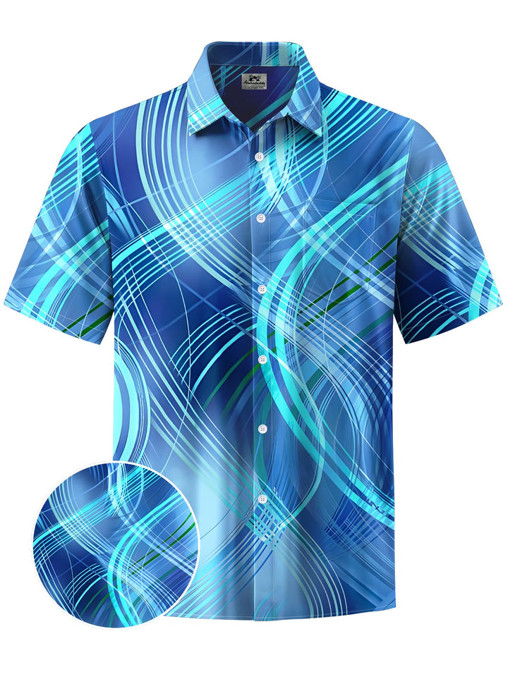 Alohadaddy® Retro Geometric Gradient Line Hawaiian Pocket Men&