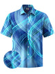 Alohadaddy® Retro Geometric Gradient Line Hawaiian Pocket Men's Short Sleeve Shirt