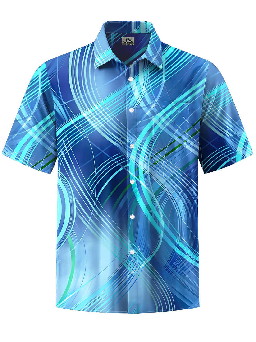 Alohadaddy® Retro Geometric Gradient Line Hawaiian Pocket Men&