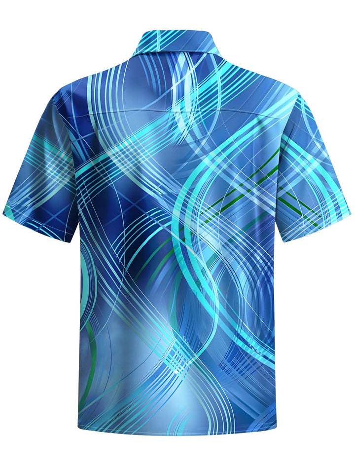 Alohadaddy® Retro Geometric Gradient Line Hawaiian Pocket Men&
