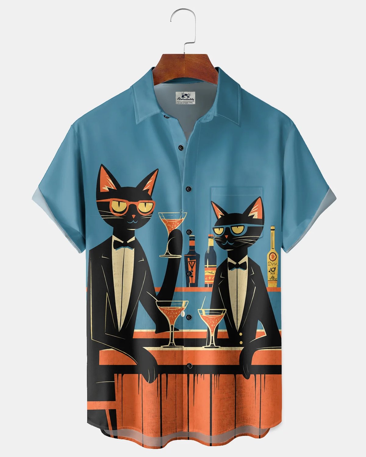 Alohadaddy® Retro Mid-Century Modern Geometric Atomic Cartoon Cat Short-Sleeve Shirt