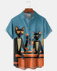 Alohadaddy® Retro Mid-Century Modern Geometric Atomic Cartoon Cat Short-Sleeve Shirt