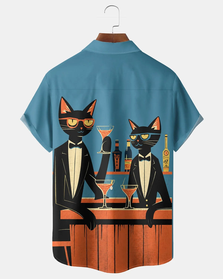 Alohadaddy® Retro Mid-Century Modern Geometric Atomic Cartoon Cat Short-Sleeve Shirt