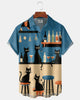 Alohadaddy® Retro Mid-Century Modern Geometric Atomic Cartoon Cat Cocktail Short-Sleeve Shirt