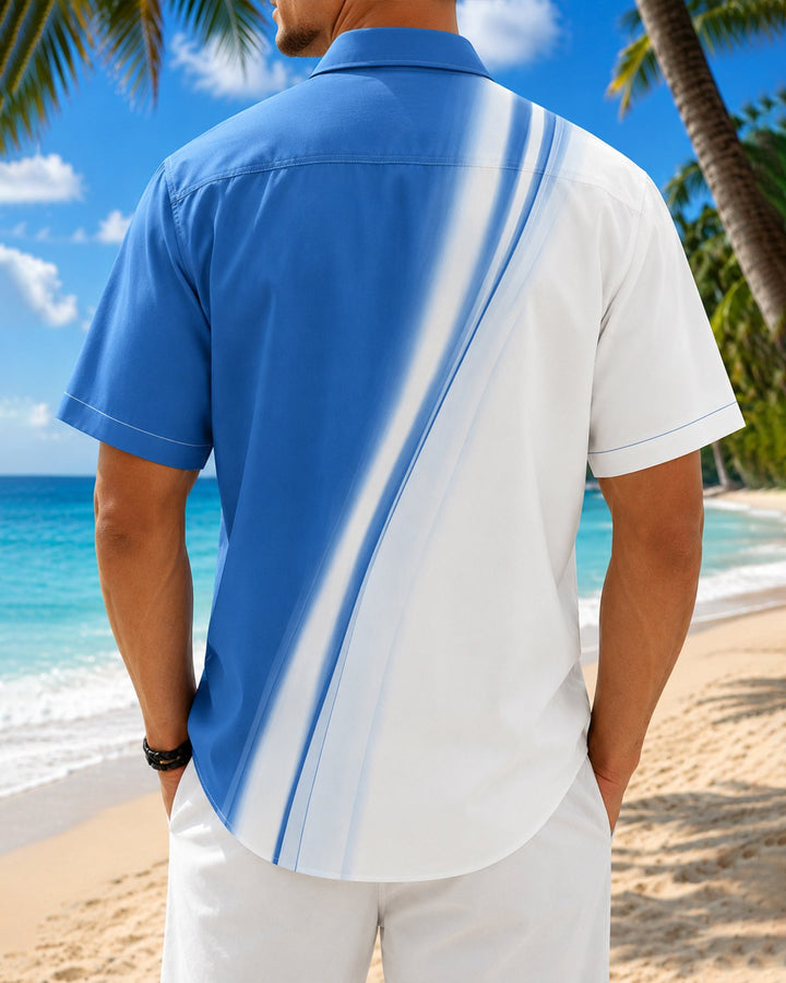 Alohadaddy® Basic Gradient Line Print Pocket Short-Sleeve Shirt