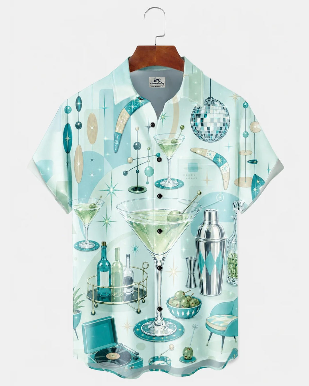 Alohadaddy® Retro Mid-Century Modern Geometric Atomic Cocktail Short-Sleeve Hawaiian Shirt