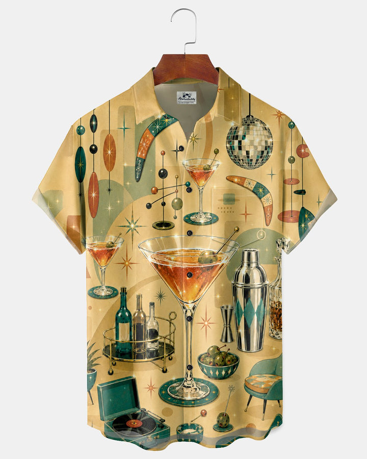 Alohadaddy® Retro Mid-Century Modern Geometric Atomic Cocktail Short-Sleeve Hawaiian Shirt