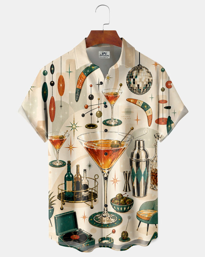 Alohadaddy® Retro Mid-Century Modern Geometric Atomic Cocktail Short-Sleeve Hawaiian Shirt