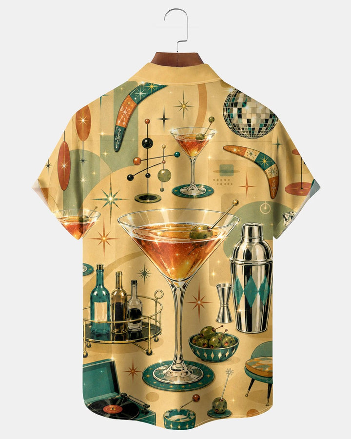 Alohadaddy® Retro Mid-Century Modern Geometric Atomic Cocktail Short-Sleeve Hawaiian Shirt