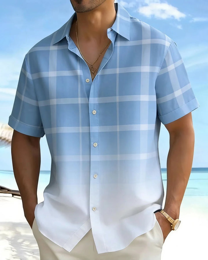 Alohadaddy® Basic Geometric Plaid Gradient Short-Sleeve Shirt
