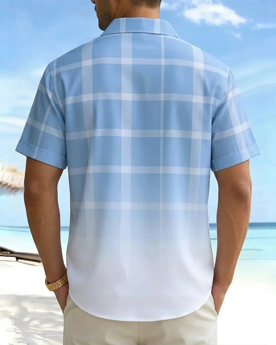 Alohadaddy® Basic Geometric Plaid Gradient Short-Sleeve Shirt