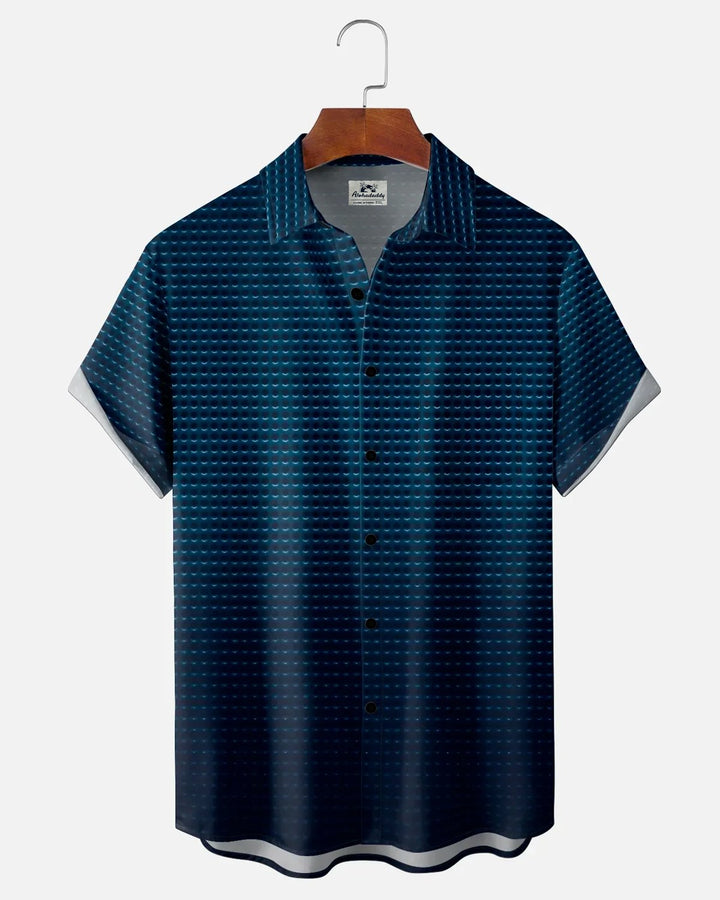 Alohadaddy® Retro Gradient Geometric Short-Sleeve Pocket Shirt
