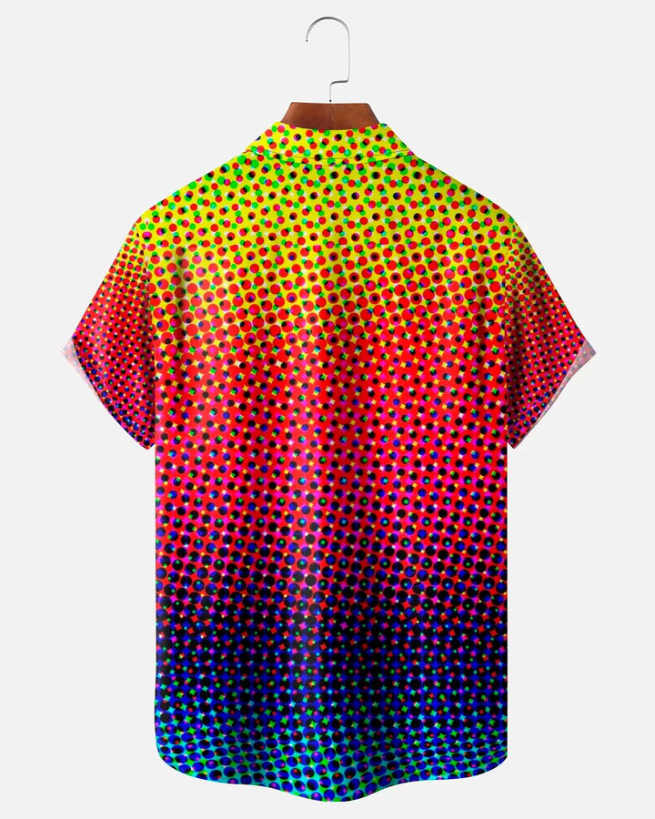 Alohadaddy® Retro Gradient Geometric Short-Sleeve Pocket Shirt