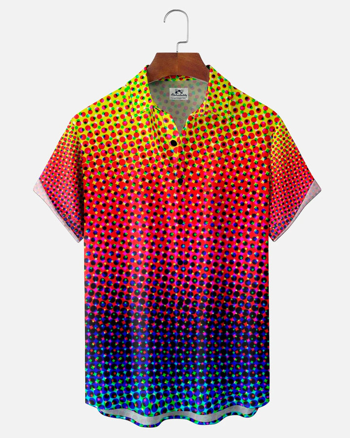 Alohadaddy® Retro Gradient Geometric Short-Sleeve Pocket Shirt
