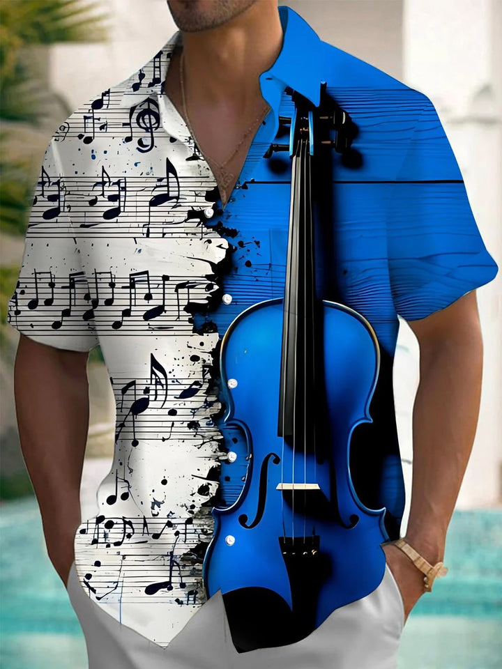 Alohadaddy® Vintage Music Violin Sheet Music Button-Down Pocket Shirt
