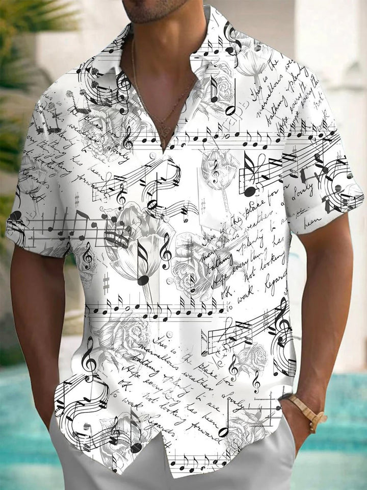 Alohadaddy® Vintage Music Note Button-Down Pocket Shirt