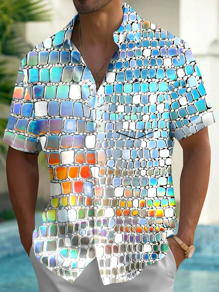 Alohadaddy® Retro Geometric Abstract Print Gradient Pocket Shirt