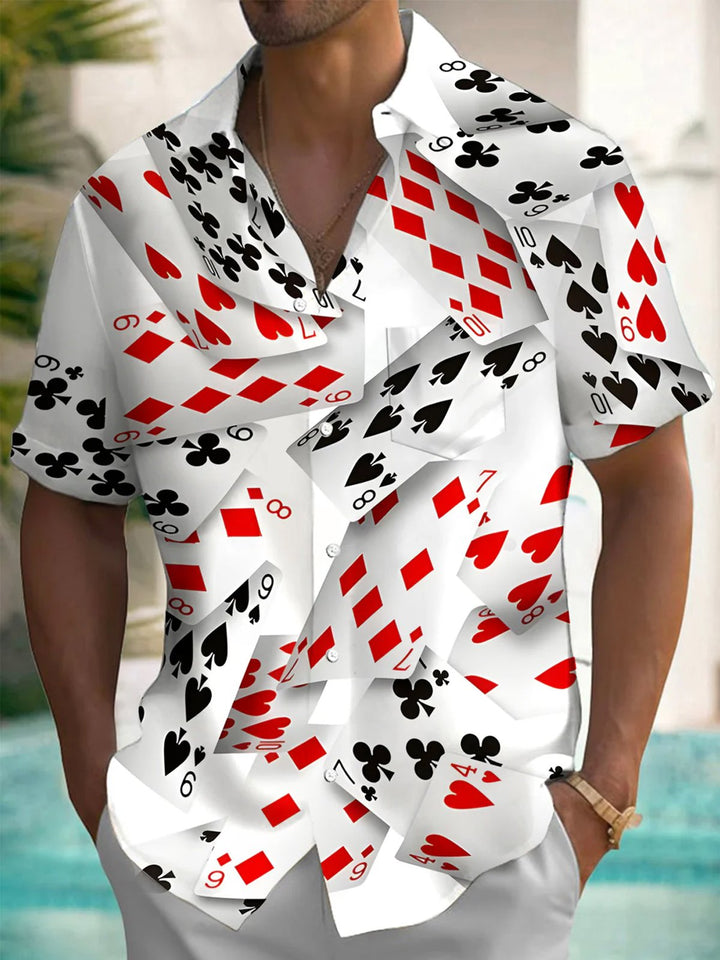Alohadaddy® Vintage 3D Poker Print Pocket Button Shirt