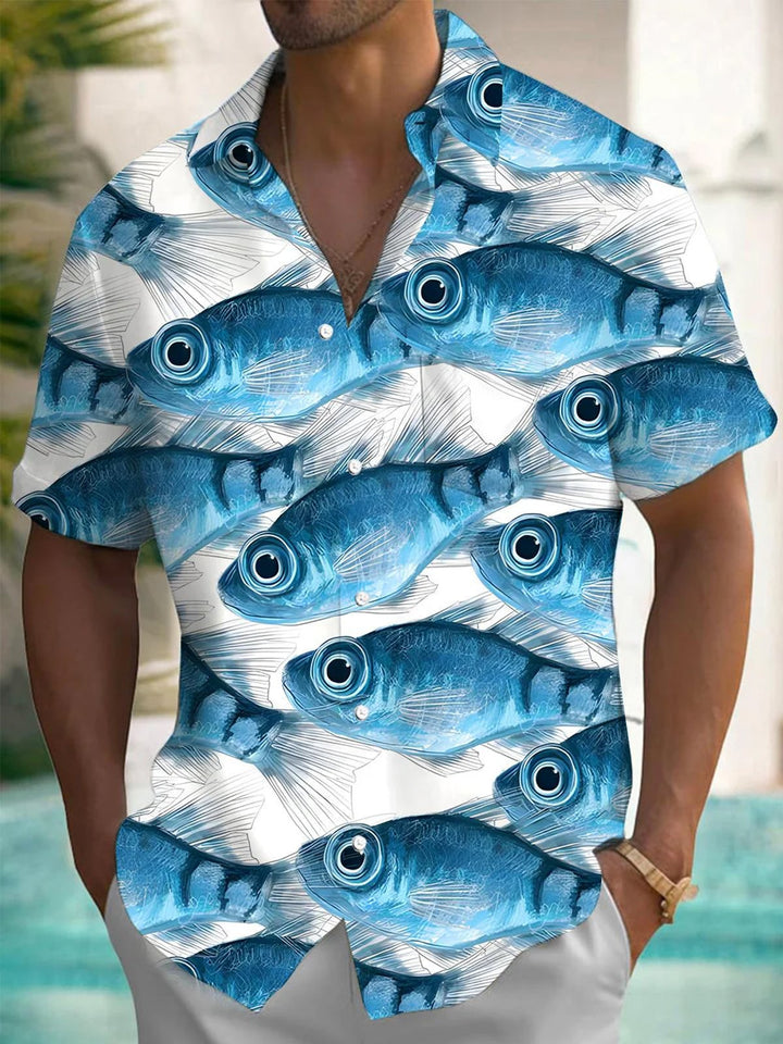 Alohadaddy® Hawaiian Sea Life Fish Pocket Button Shirt