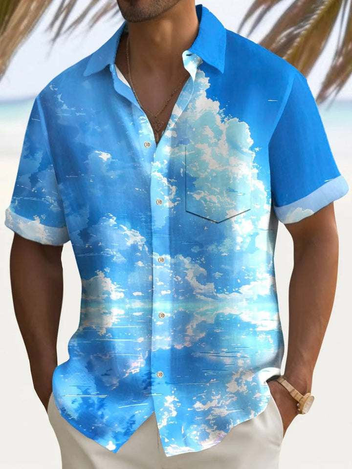 Alohadaddy® Hawaiian Beach Scenery Sky Clouds Pocket Button Shirt