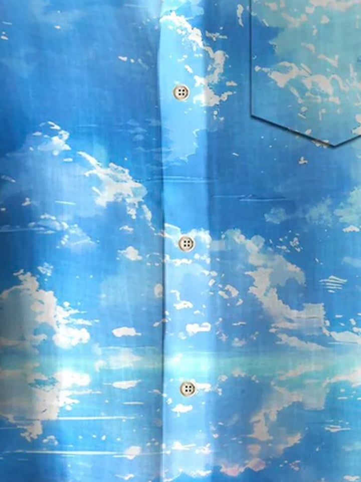 Alohadaddy® Hawaiian Beach Scenery Sky Clouds Pocket Button Shirt