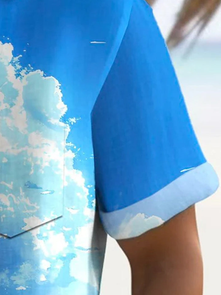 Alohadaddy® Hawaiian Beach Scenery Sky Clouds Pocket Button Shirt