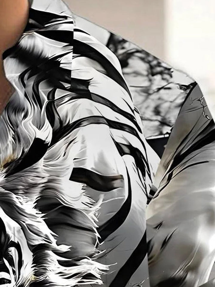 Alohadaddy® Vintage Abstract Tiger Animal Print Pocket Button Shirt