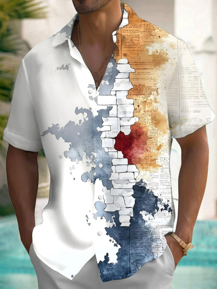 Alohadaddy® Vintage Abstract Ombre Newspaper Pocket Button Shirt