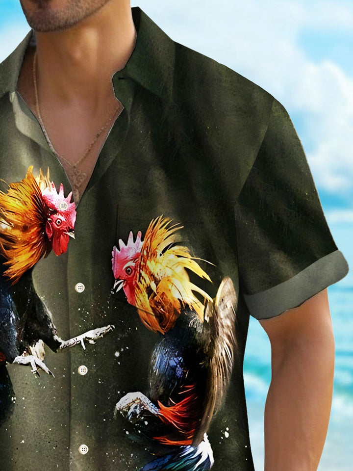 Camisa de bolsillo con dibujo de pollo de kung fu divertido retro de Alohadaddy, camisa de animal de campamento, gran altura