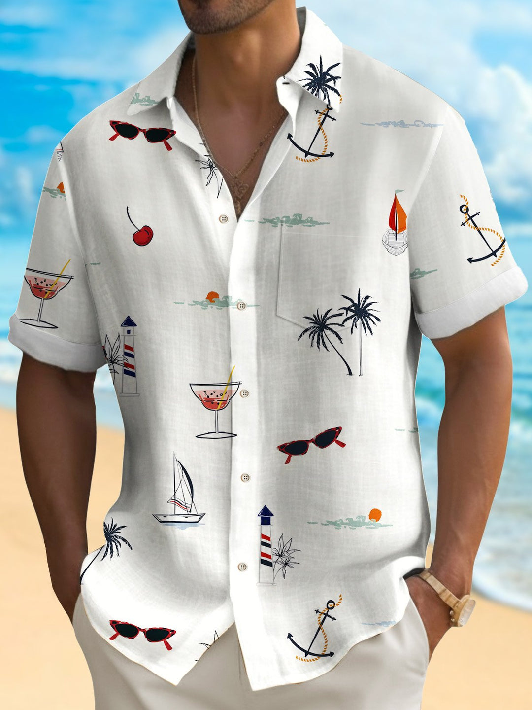Camisa hawaiana de hombre Alohadaddy Coconut, antiarrugas, con bolsillo de seersucker, para campamento, talla grande