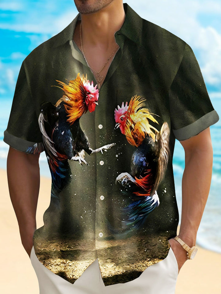Camisa de bolsillo con dibujo de pollo de kung fu divertido retro de Alohadaddy, camisa de animal de campamento, gran altura